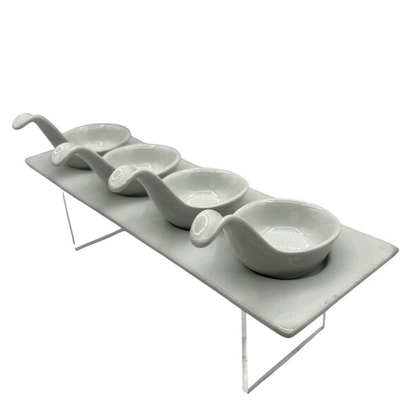 Pier 1 Imports Porcelain Tray Spoons Tasting Set Of 5 Holiday Server Sauce Dish - Picture 4 of 13